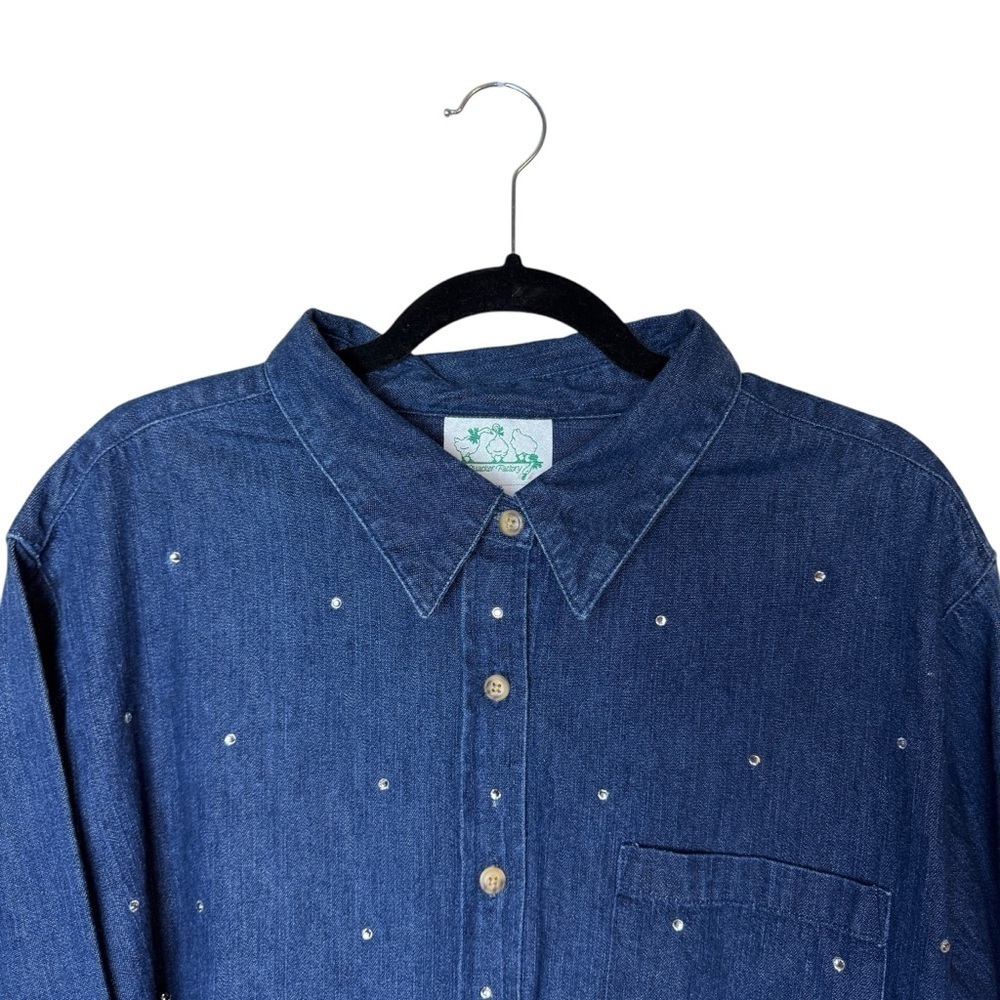 The Quacker Factory Dark Blue Denim Long Sleeve Rhinestone Accent ButtonDown Top - Picture 5 of 11